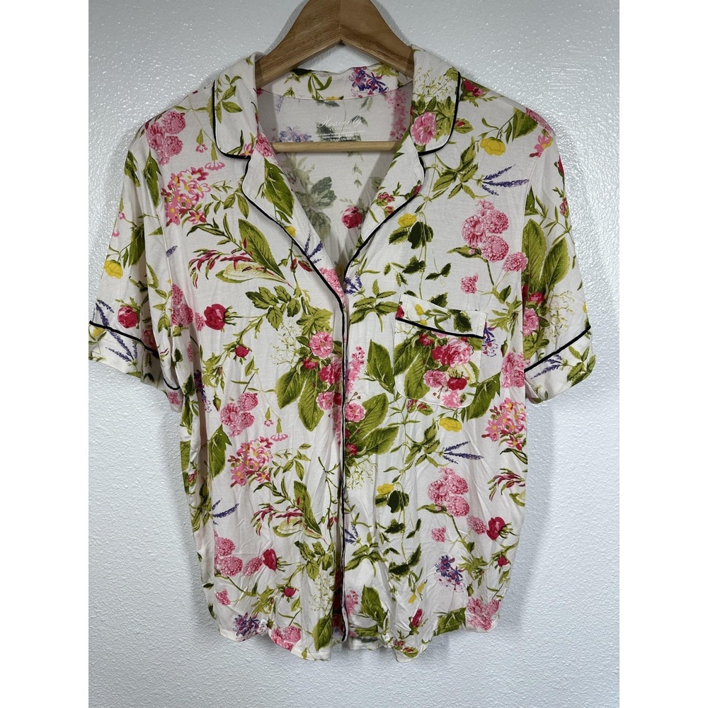 Heavenly by Victoria Pajama Shirt Womens Small Floral Button Up Short Sleeve Top